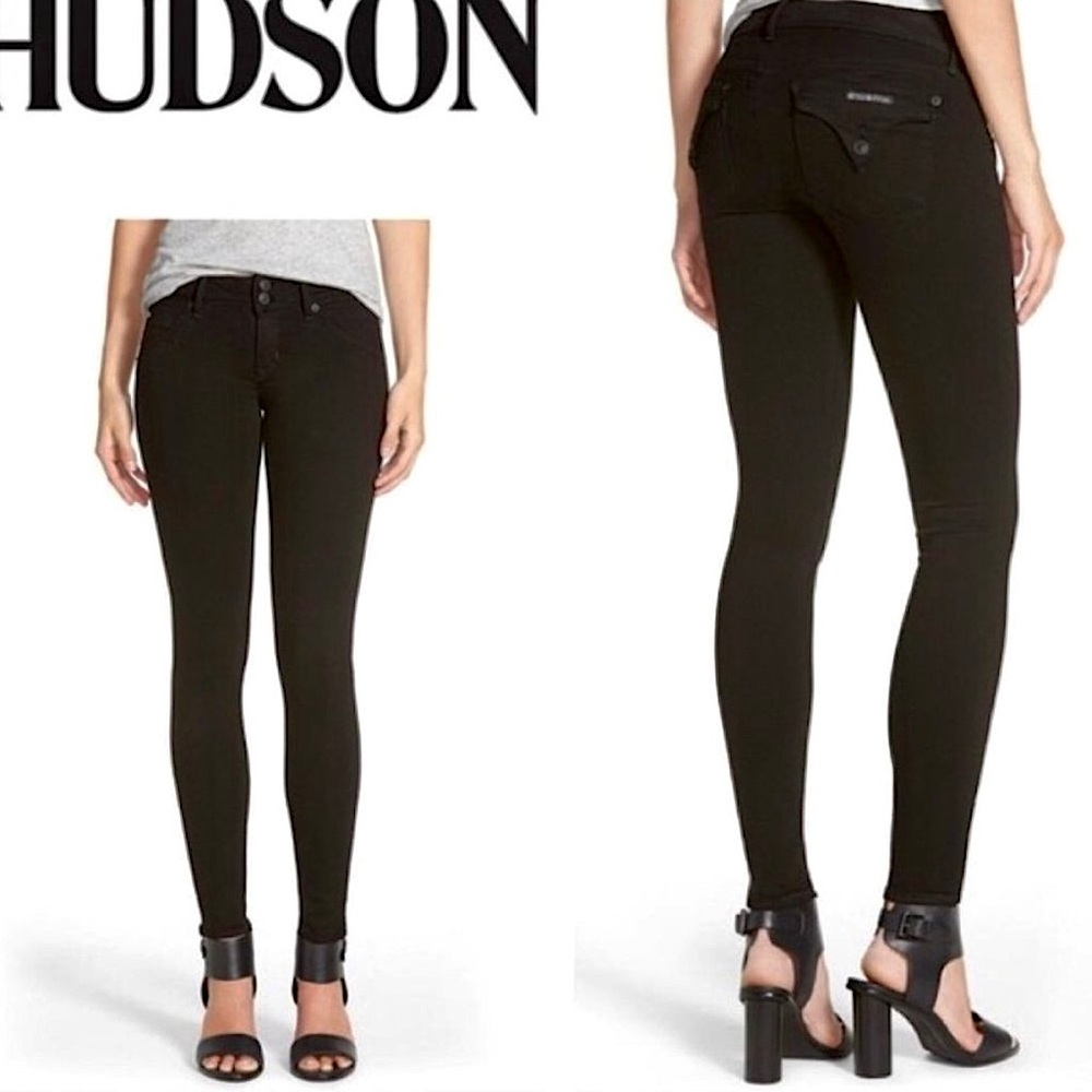 EUC Hudson Jeans Collin Skinny Super Stretch Very Black Jeans flap pocket